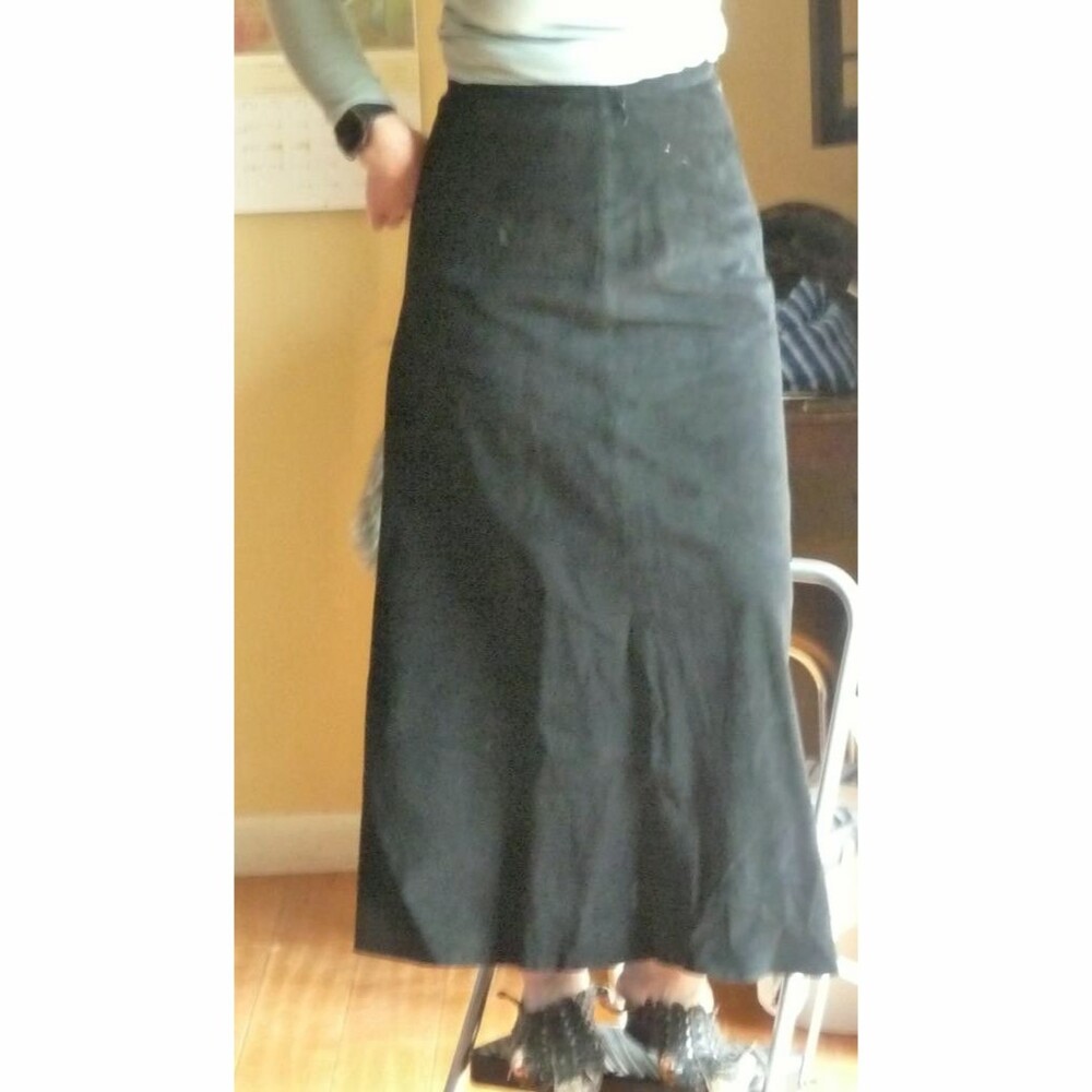 Yvonne Marie Vintage Suede Leather Maxi Skirt Black A-Line Zipped sz8 fits S